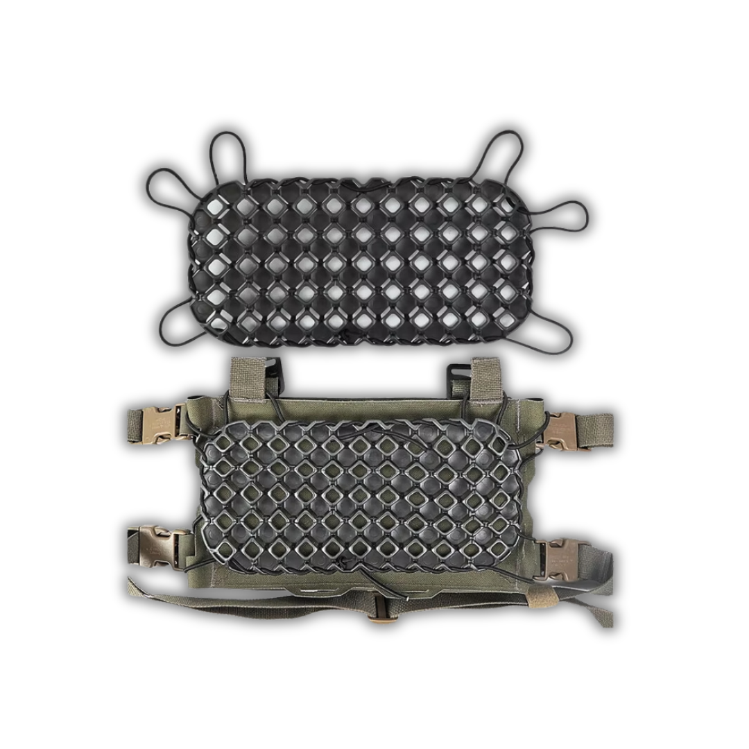 Aegis AirFlex Chest-Rig Pad showcasing the 3D mesh design for enhanced airflow and cooling. Compatible with chest rigs, designed to provide comfort and reduce friction