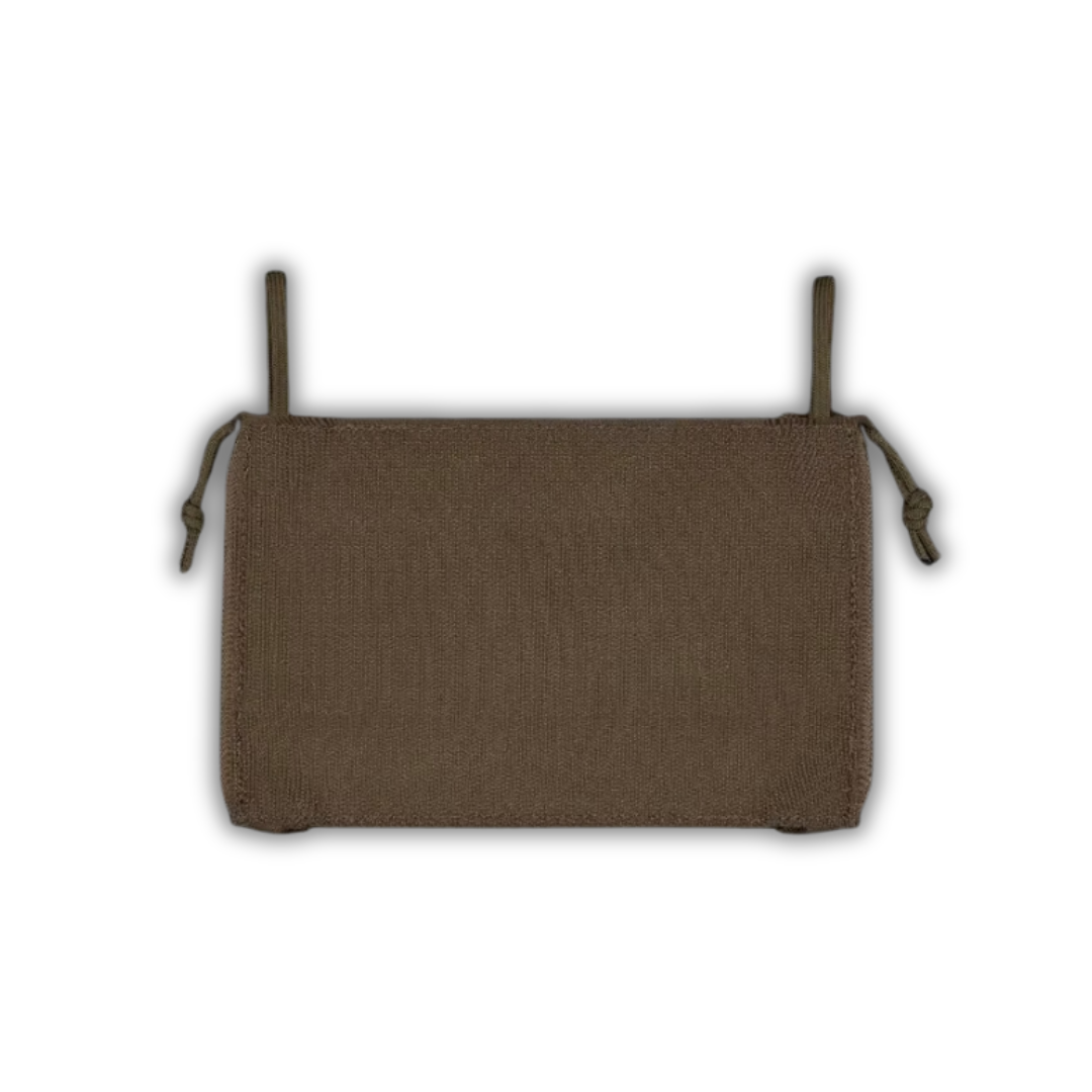 Side angle of Aegis Drop-In Utility Organization Pouch, displaying dual side zippers for quick access, designed for tactical gear integration with chest rigs and plate carriers.